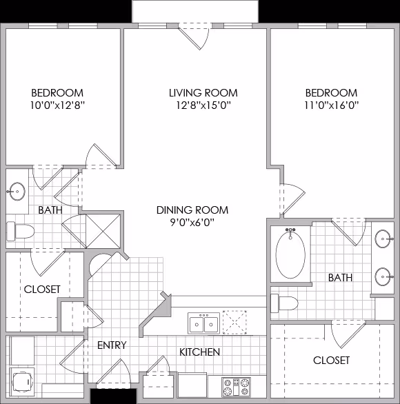 2 Beds • 2 Bath B6 floor plan